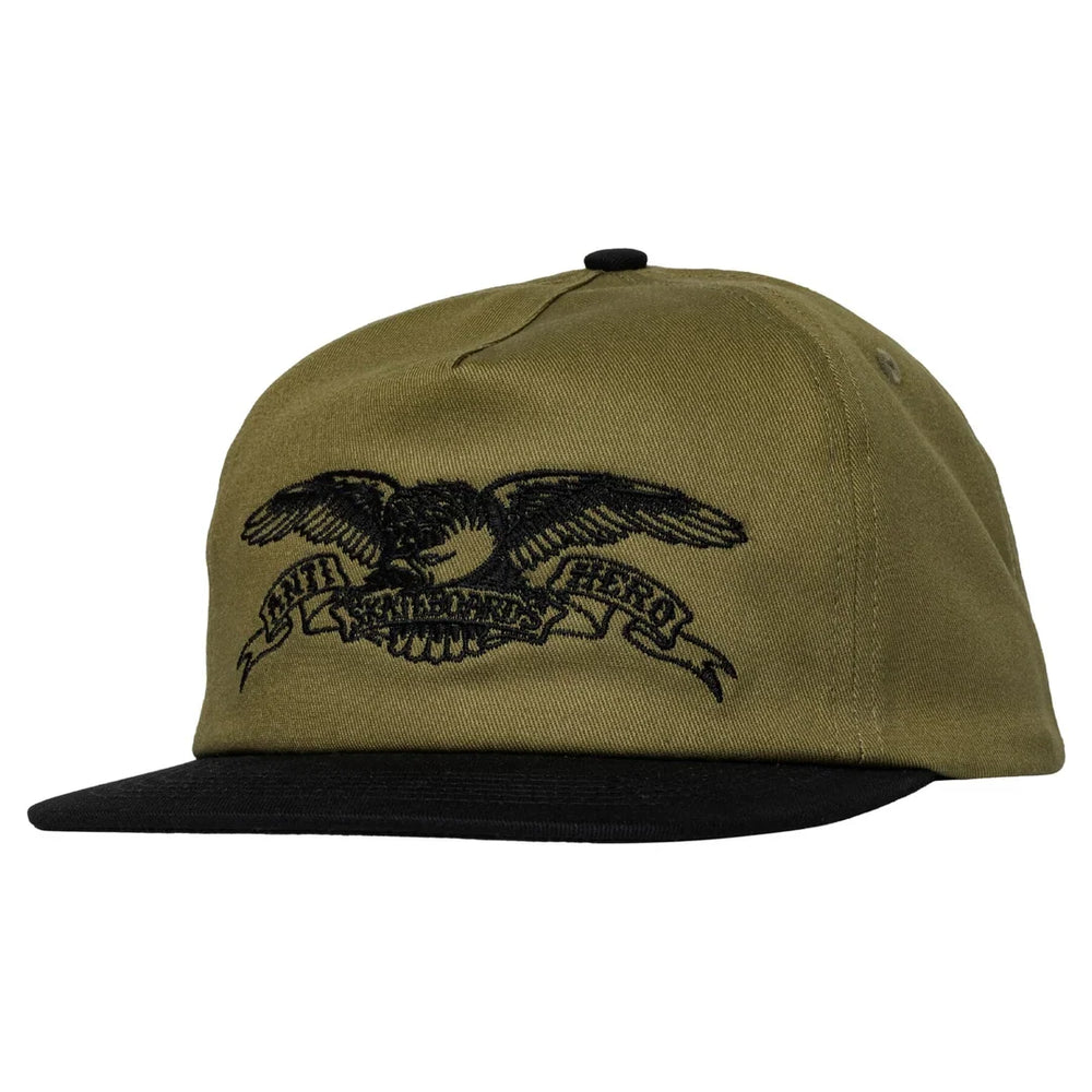 ANTIHERO Basic Eagle Hat in tan and black, featuring embroidered eagle logo on the front panel