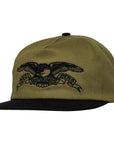 ANTIHERO Basic Eagle Hat in tan and black, featuring embroidered eagle logo on the front panel