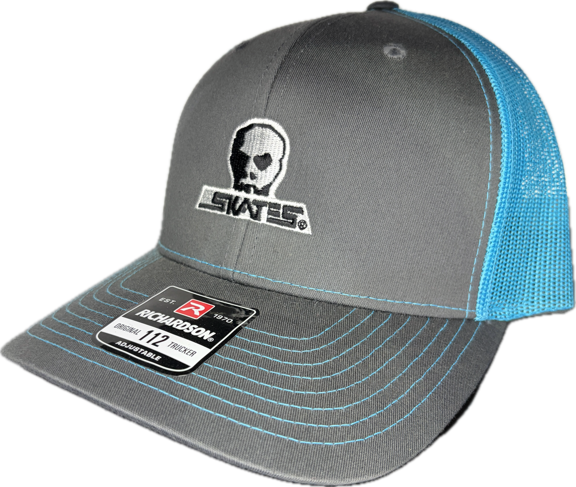 SKULL SKATES LOGO CURVED BRIM MESH SNAPBACK BLUE/GREY