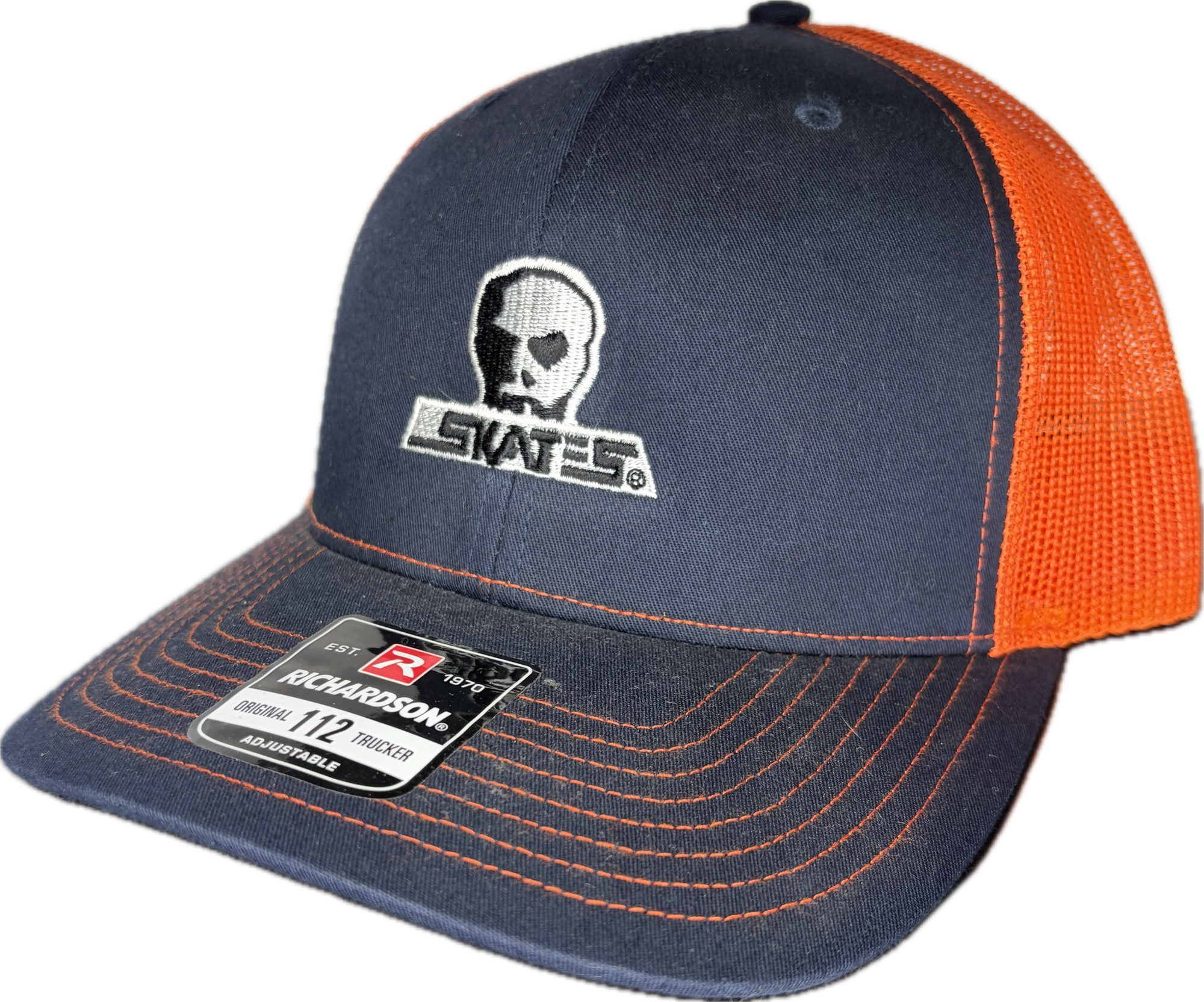 SKULL SKATES LOGO CURVED BRIM MESH SNAPBACK ORANGE/NAVY
