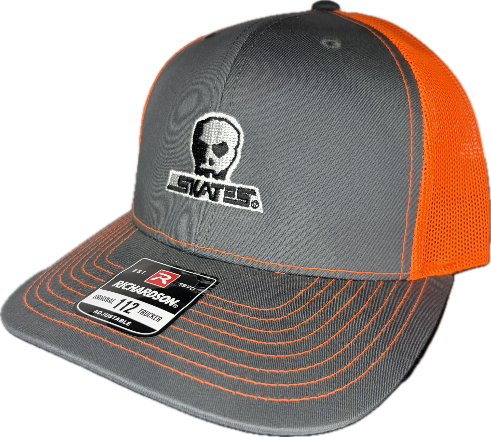 SKULL SKATES LOGO CURVED BRIM MESH SNAPBACK ORANGE/GREY