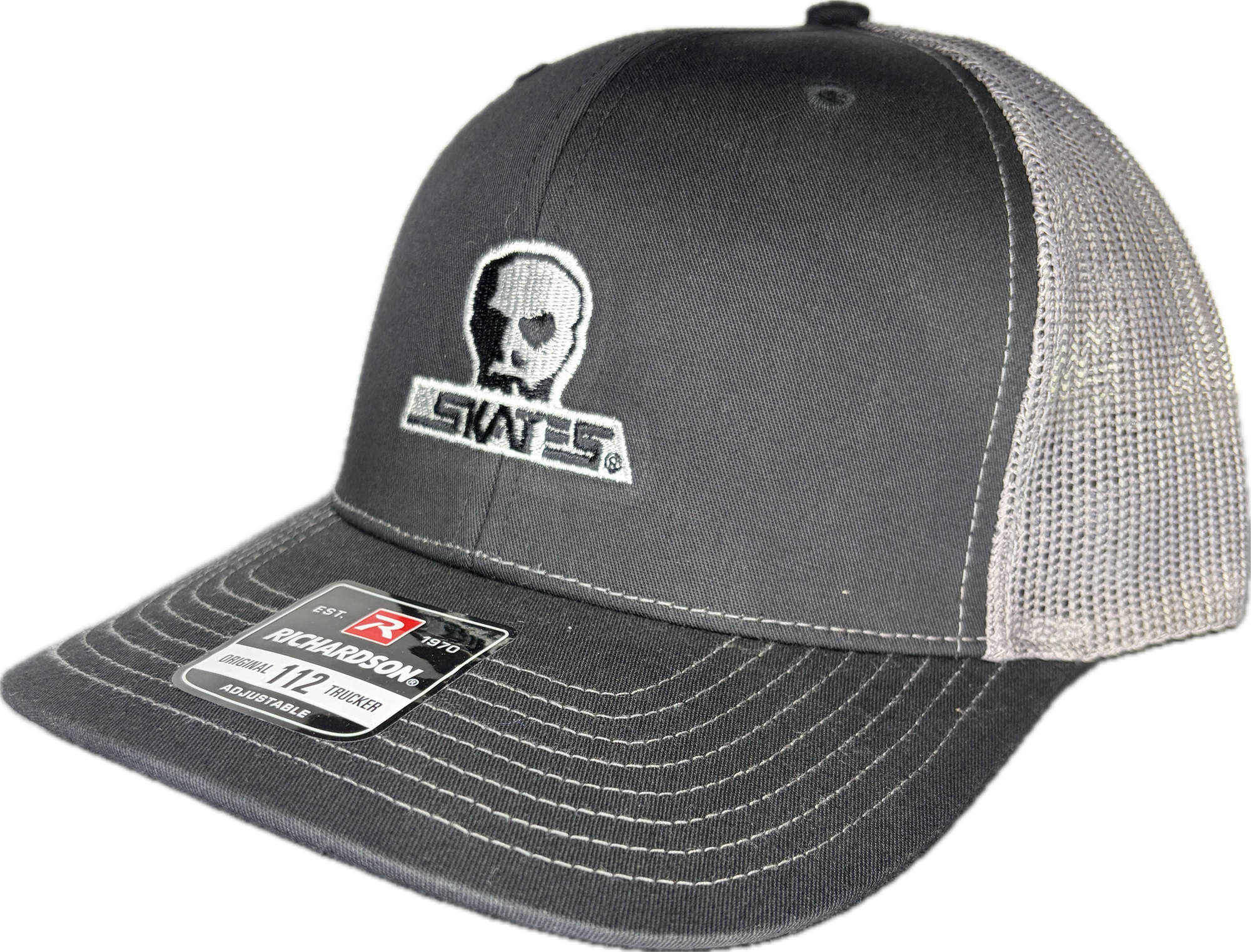 SKULL SKATES LOGO CURVED BRIM MESH SNAPBACK BLACK/SILVER