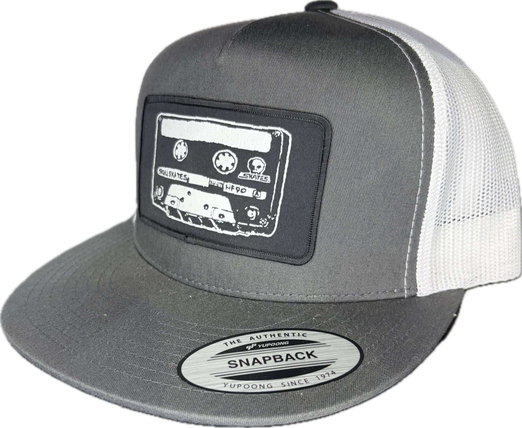 SKULL SKATES CASSETTE PATCH YUPOONG MESH SNAPBACK CHARCOAL/WHITE