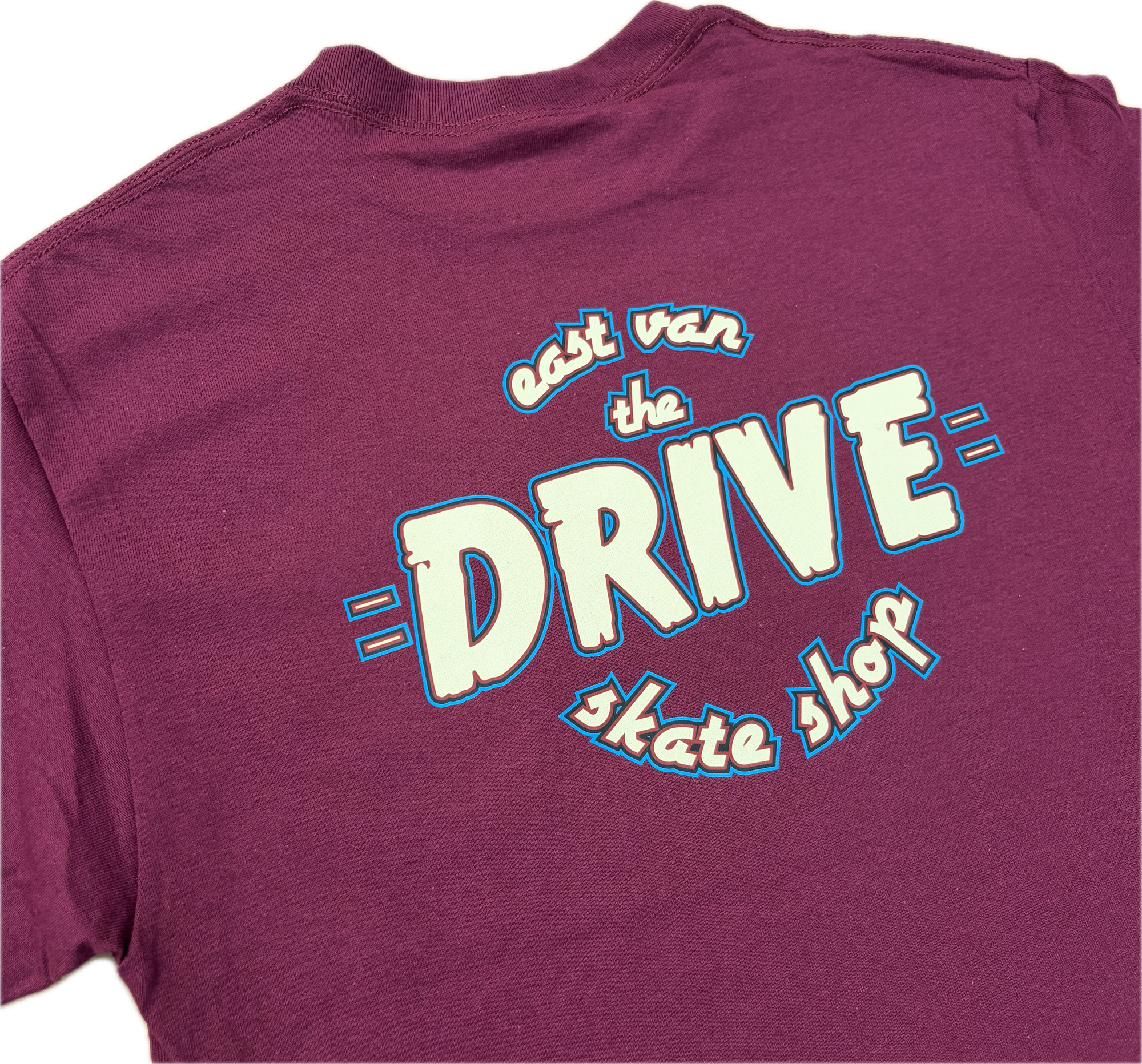 THE DRIVE SKATE SHOP LOGO T-SHIRT BURGUNDY/MULTI COLOUR