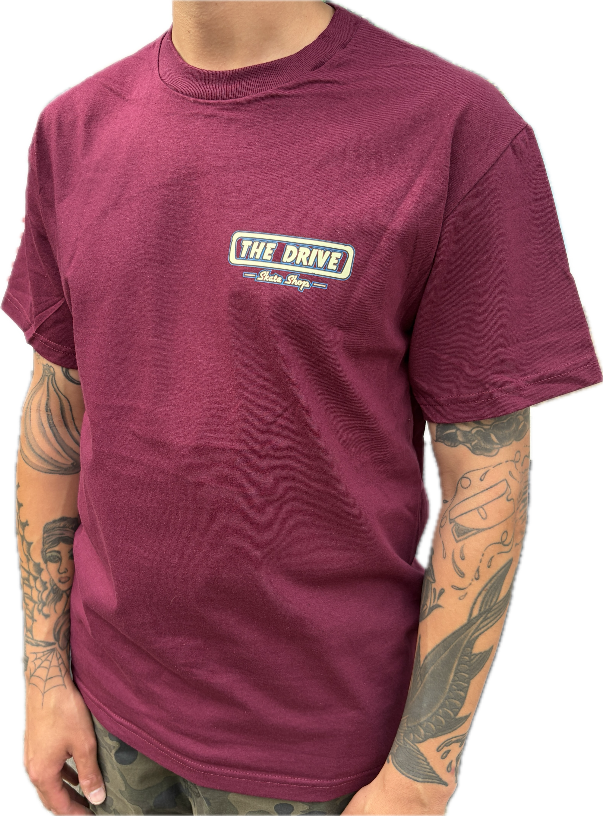THE DRIVE SKATE SHOP LOGO T-SHIRT BURGUNDY/MULTI COLOUR