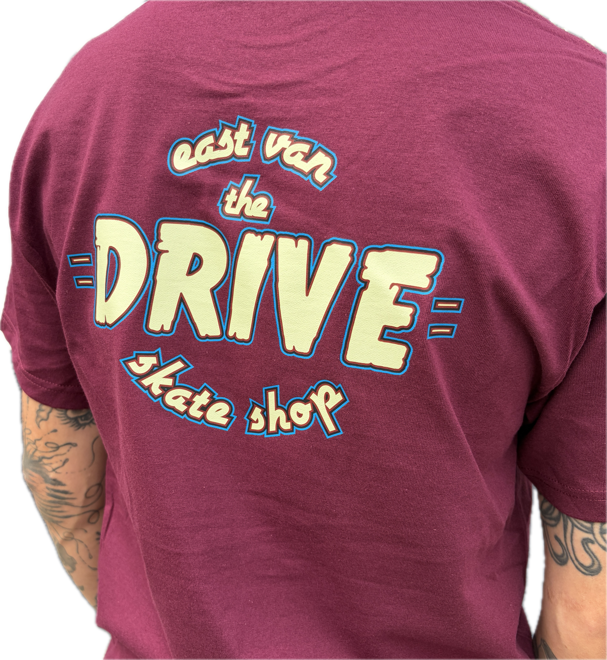 THE DRIVE SKATE SHOP LOGO T-SHIRT BURGUNDY/MULTI COLOUR