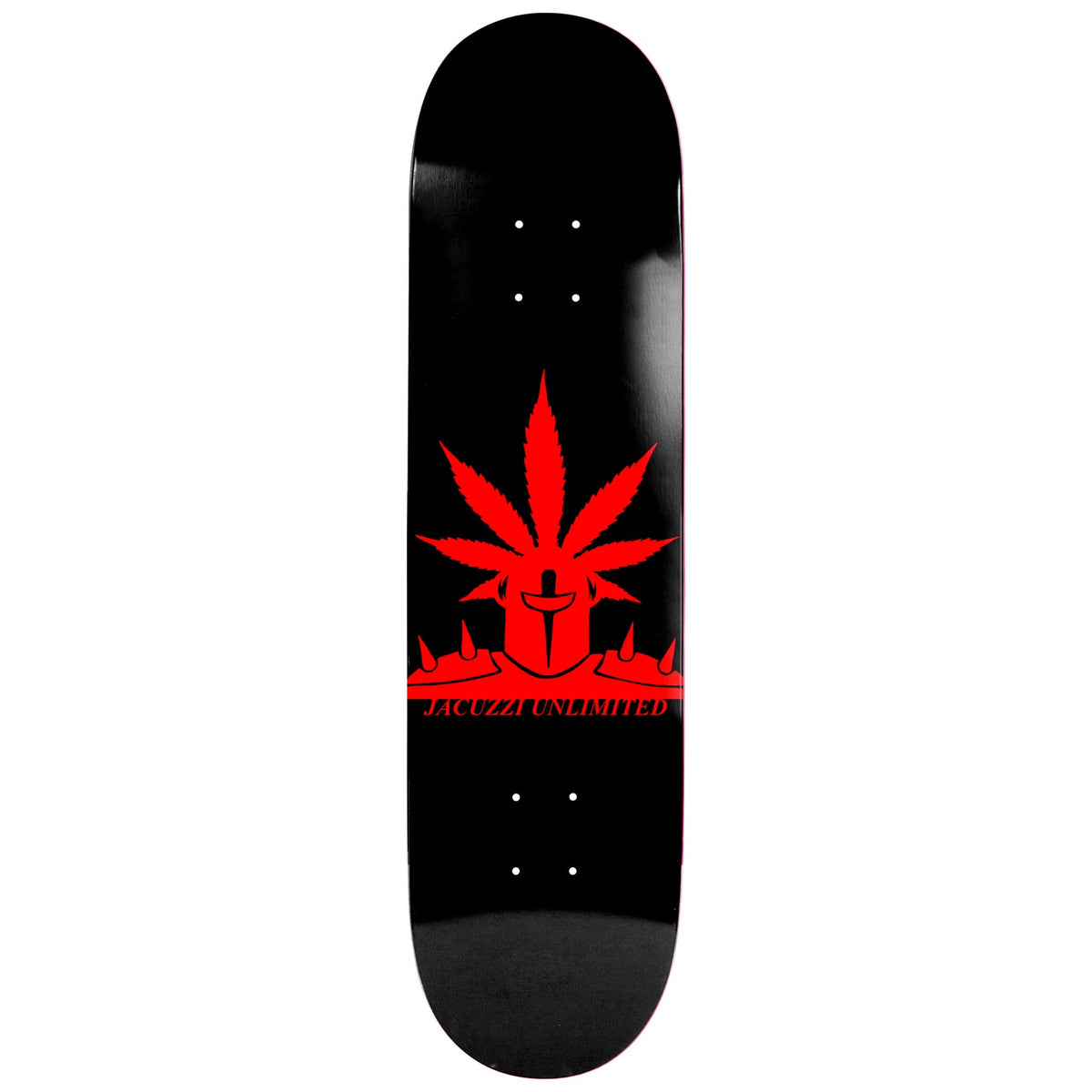 JACUZZI Weedstar EX7 skateboard deck in black and red with 8.5-inch width, featuring graphic design and branding details.