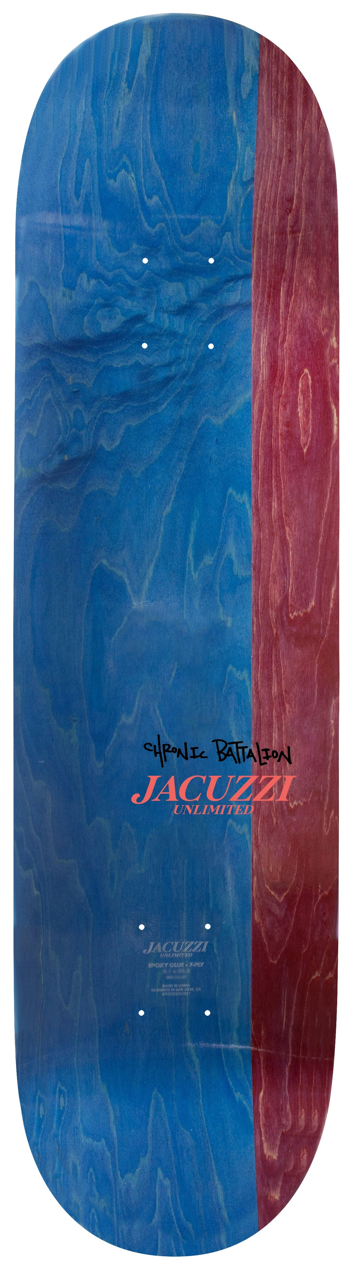 JACUZZI Weedstar EX7 skateboard deck in black and red, 8.5-inch width, featuring bold graphics on a durable skateboard deck.