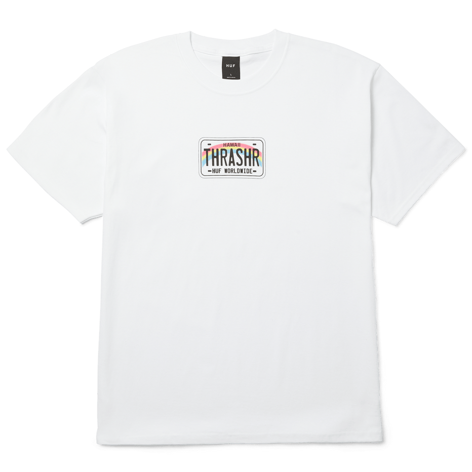 HUF X THRASHER LICENSE PLATE T-SHIRT WHITE