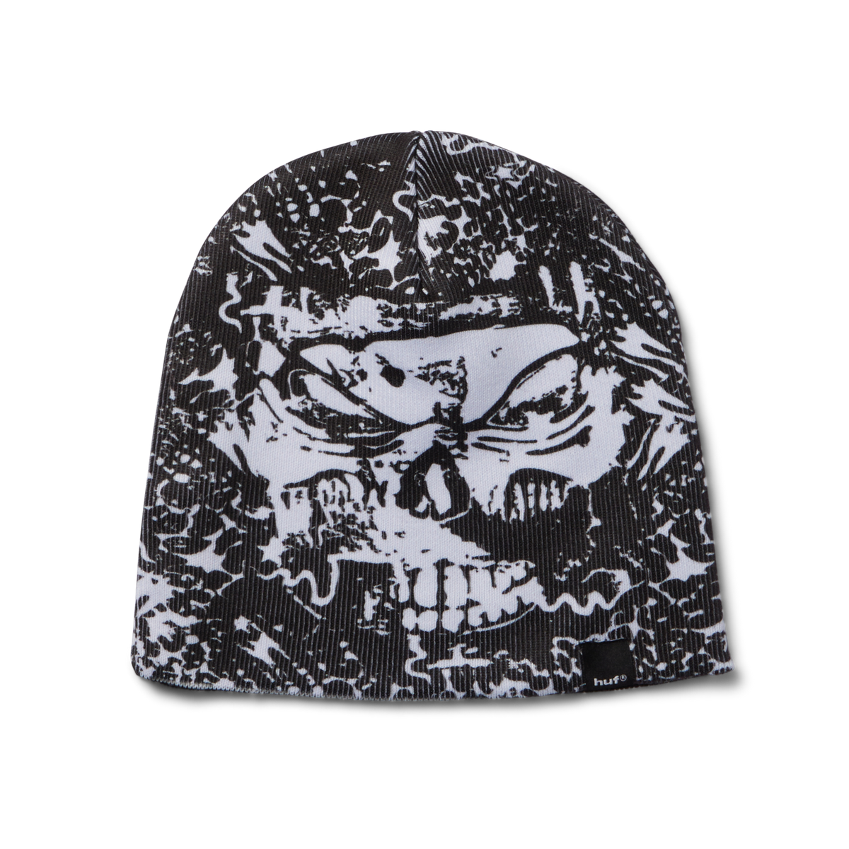 HUF MIA Skull black beanie with embroidered skull design and folded cuff