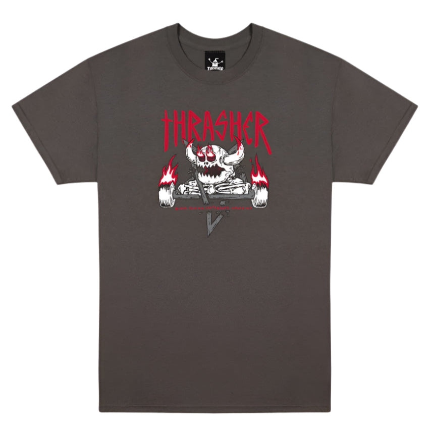 THRASHER X TOY MACHINE MONSTER GRAM T-SHIRT CHARCOAL