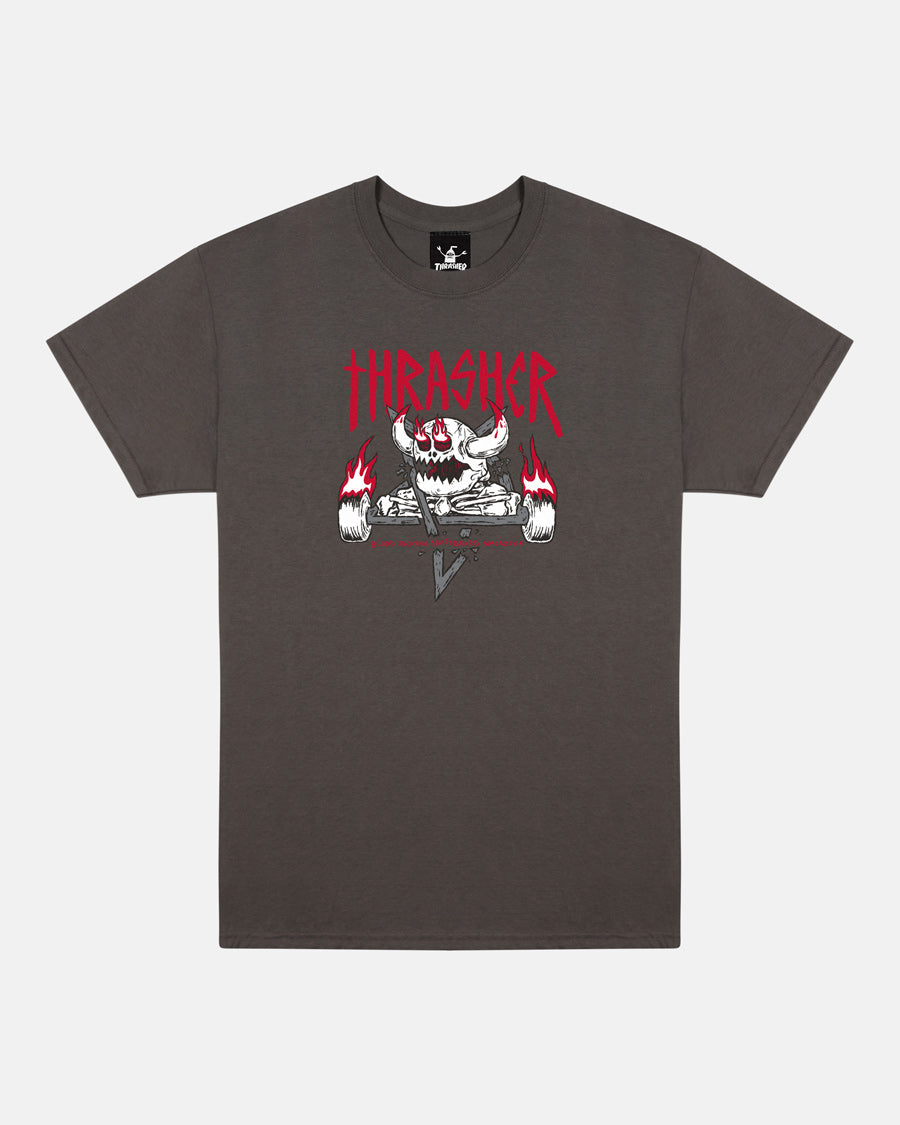 THRASHER X TOY MACHINE MONSTER GRAM T-SHIRT CHARCOAL