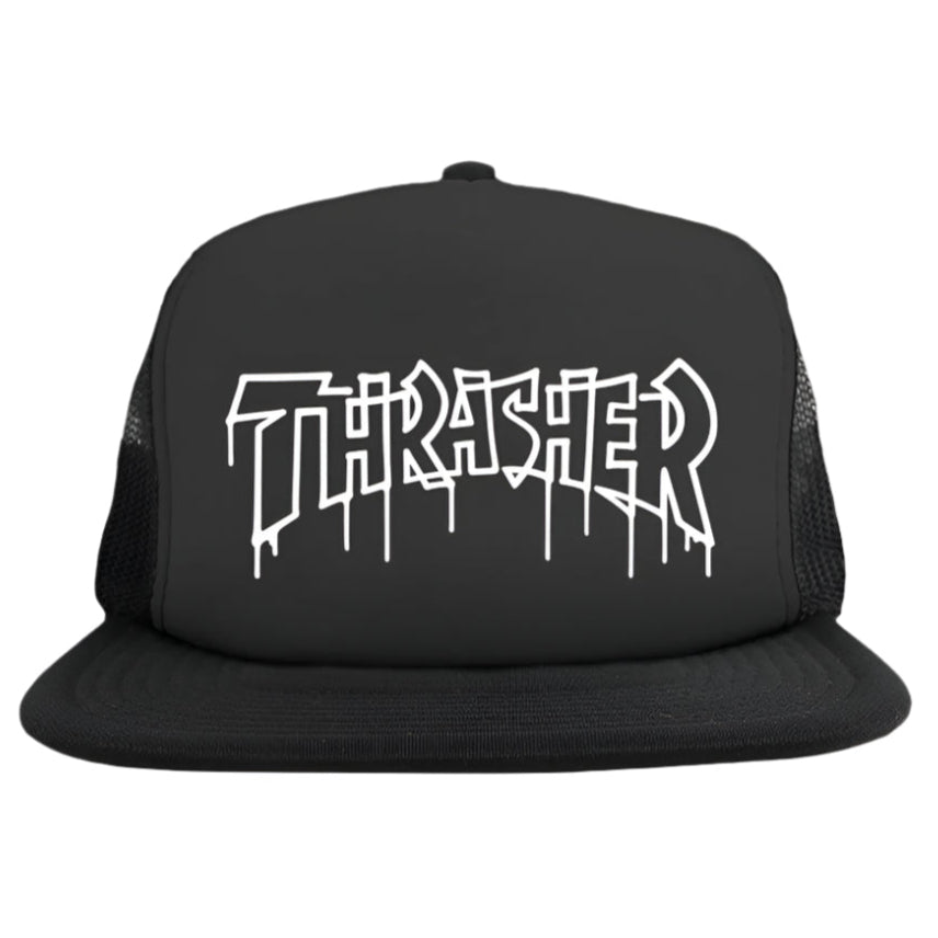 THRASHER ONE-LINER TRUCKER HAT BLACK/BLACK