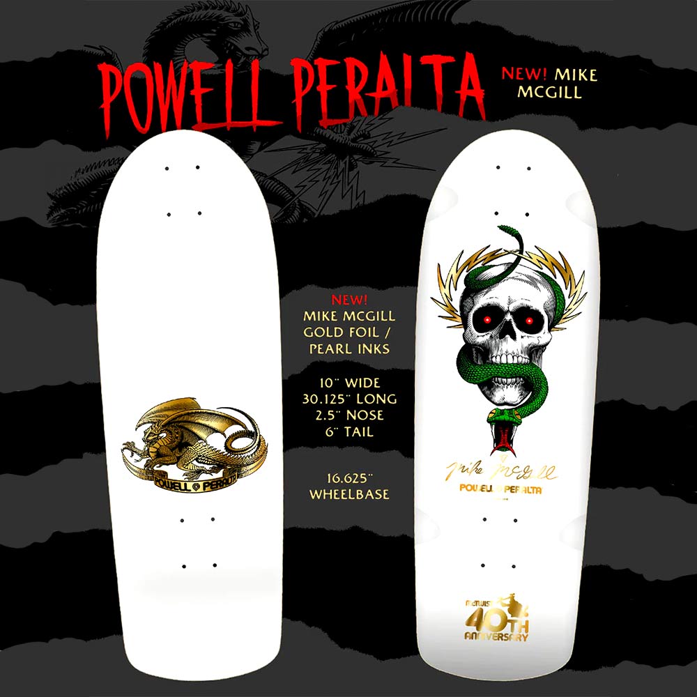 POWELL-PERALTA RE-ISSUE DECK OG MCGILL SKULL & SNAKE 40 YEAR ANNIVERSARY WHITE (10") - The Drive Skateboard Shop
