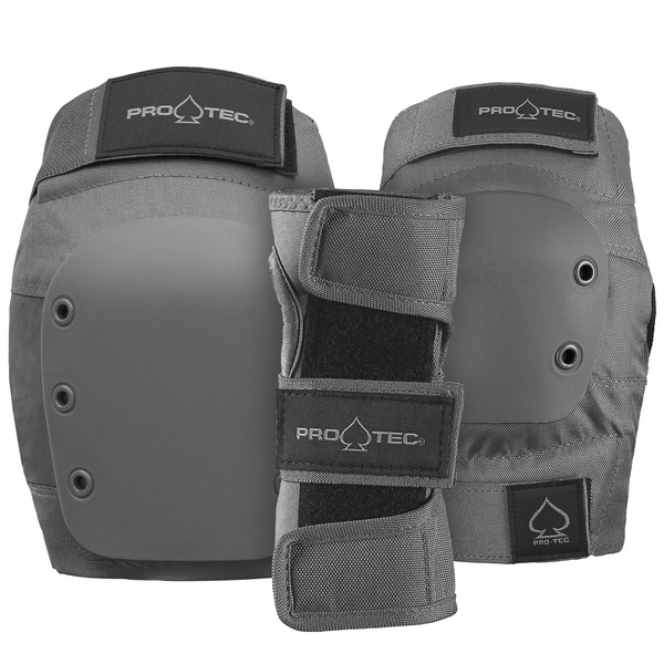 PRO-TEC STREET ADULT 3 PACK PAD SET GREY - The Drive Skateboard Shop