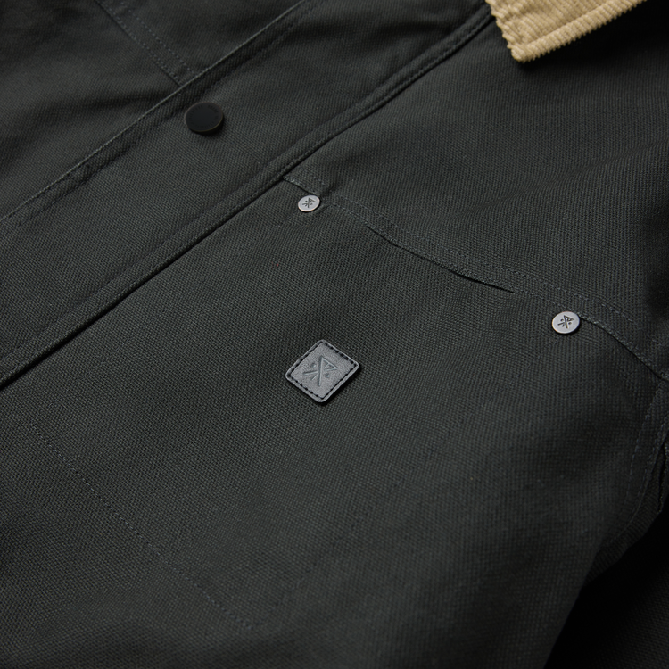 Roark Open Roads waxed canvas jacket in onyx black, front view