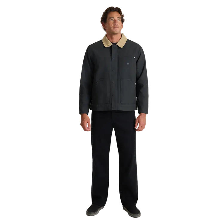 Roark Open Roads waxed canvas jacket in onyx black, front view