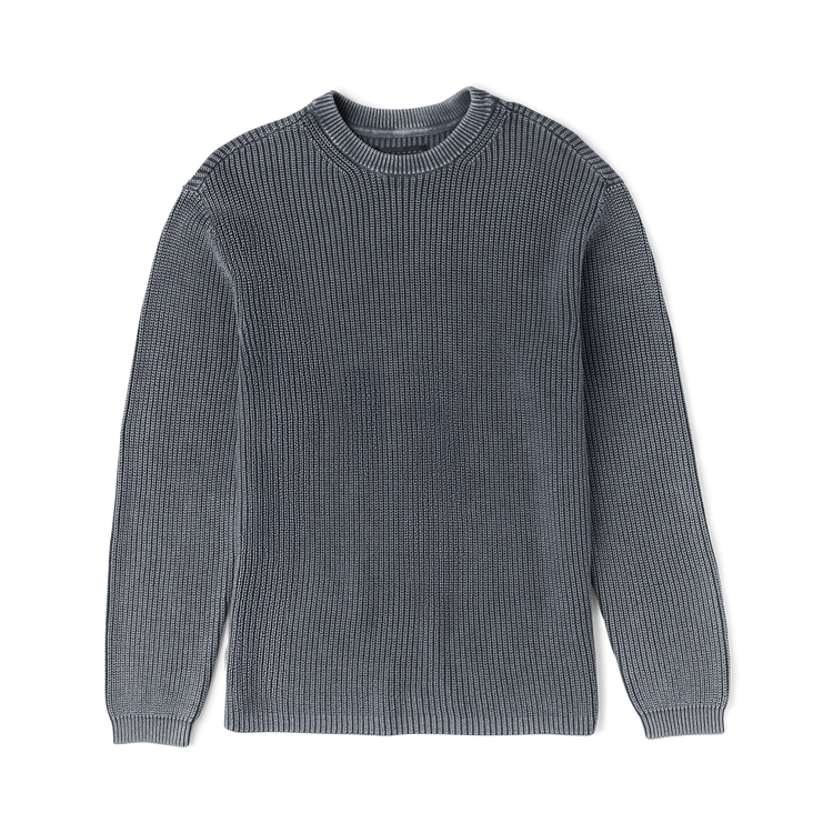 Roark Made to Fade sweater in onyx black, front view with crew neck and long sleeves