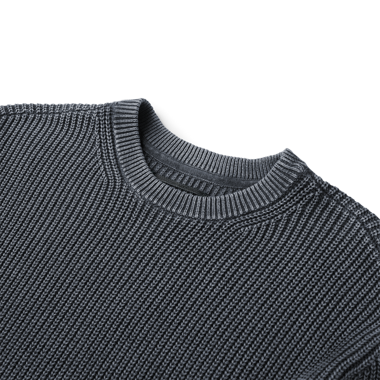 Roark Made to Fade Sweater in Onyx, black knit sweater front view
