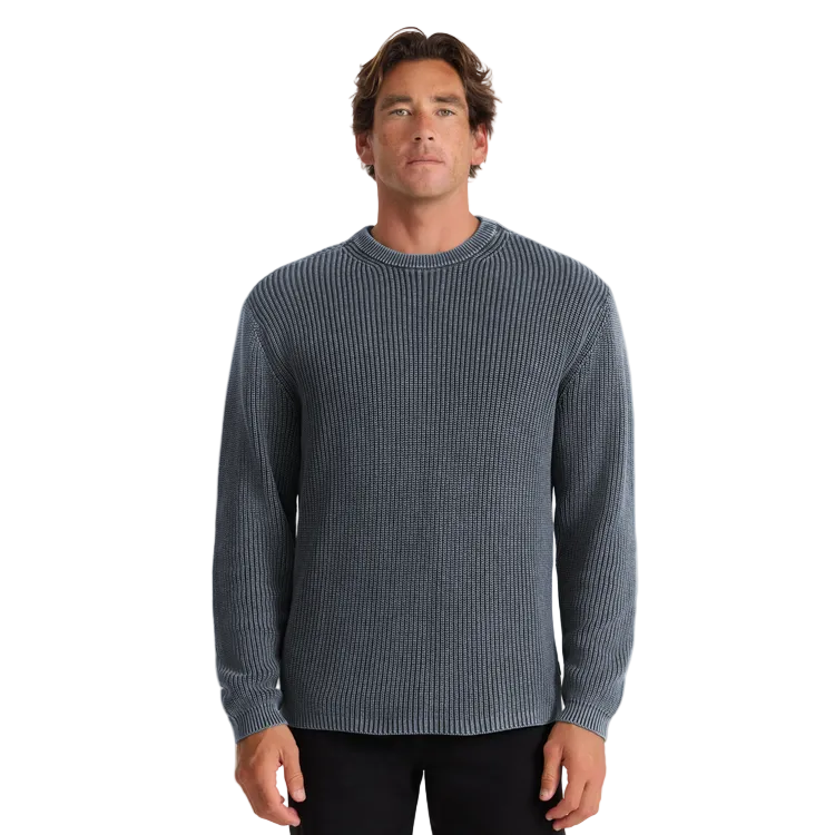 Roark Made to Fade Sweater in Onyx, black knit pullover front view