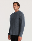 Roark Made to Fade Sweater in Onyx, black crewneck knit sweater front view