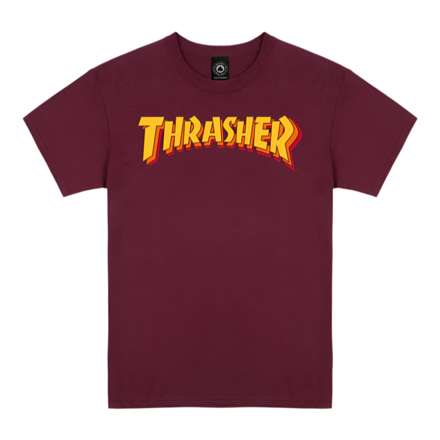 THRASHER STACKED T-SHIRT MAROON - The Drive Skateboard Shop