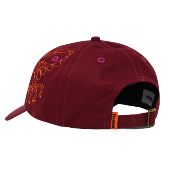 Butter Scorpion 6 Panel Port cap in burgundy with embroidered scorpion logo