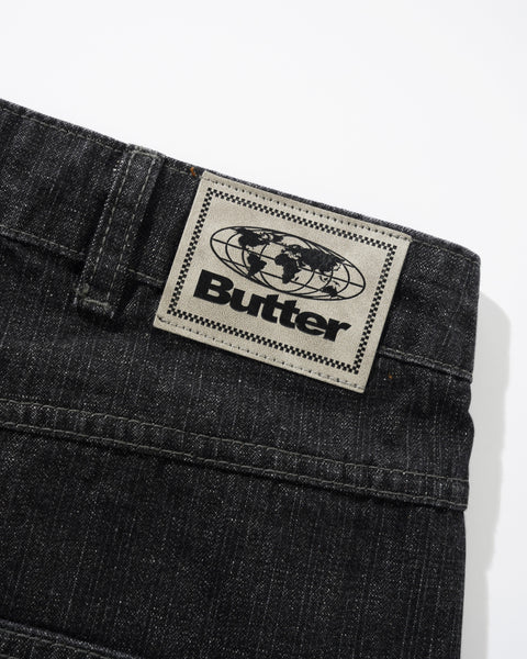 BUTTER BAGGY DENIM SHORTS SLUB BLACK