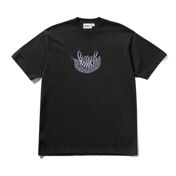 BUTTER Slater T-shirt in black, front view showing graphic design on the chest