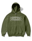 BUTTER Solar Zip-Thru Hood Army sweater in army green with zip-front hooded design