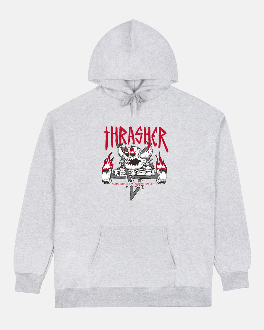 THRASHER X TOY MACHINE MONSTER GRAM HOODIE ASH GREY