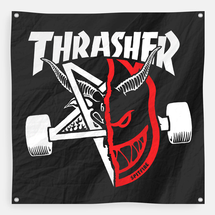 THRASHER X SPITFIRE THRASH & BURN BANNER BLACK