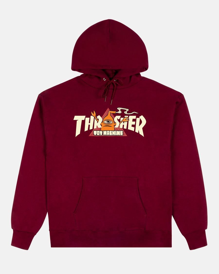 THRASHER X TOY MACHINE VORTEX HOODIE MAROON