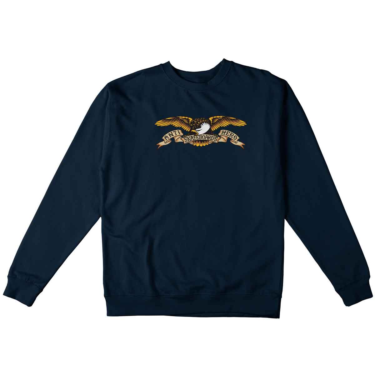 ANTIhero Eagle crewneck sweater in navy with bold eagle graphic on the front