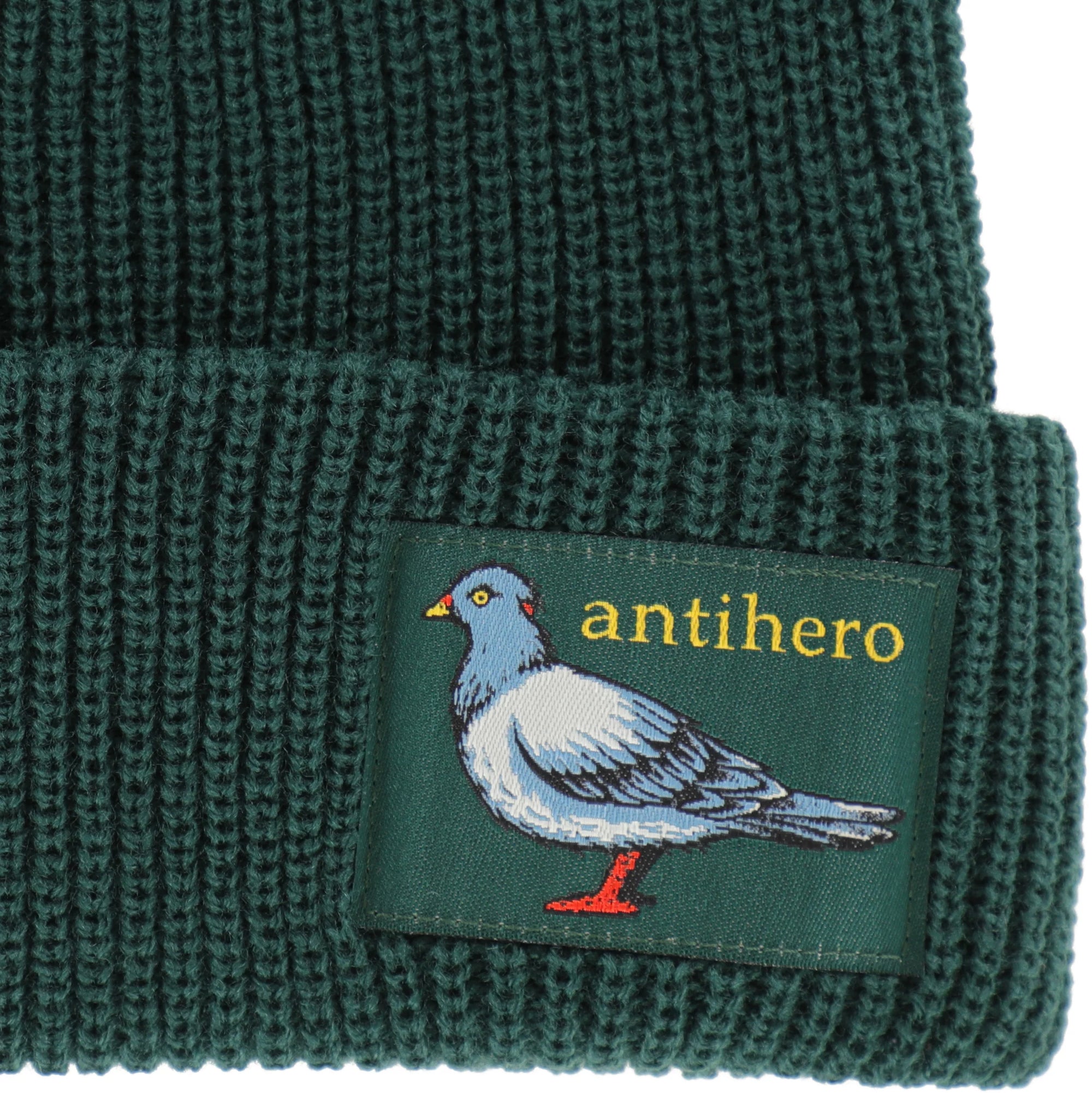 ANTIHERO LIL PIGEON LABEL CUFF BEANIE GREEN/YELLOW - The Drive Skateboard Shop