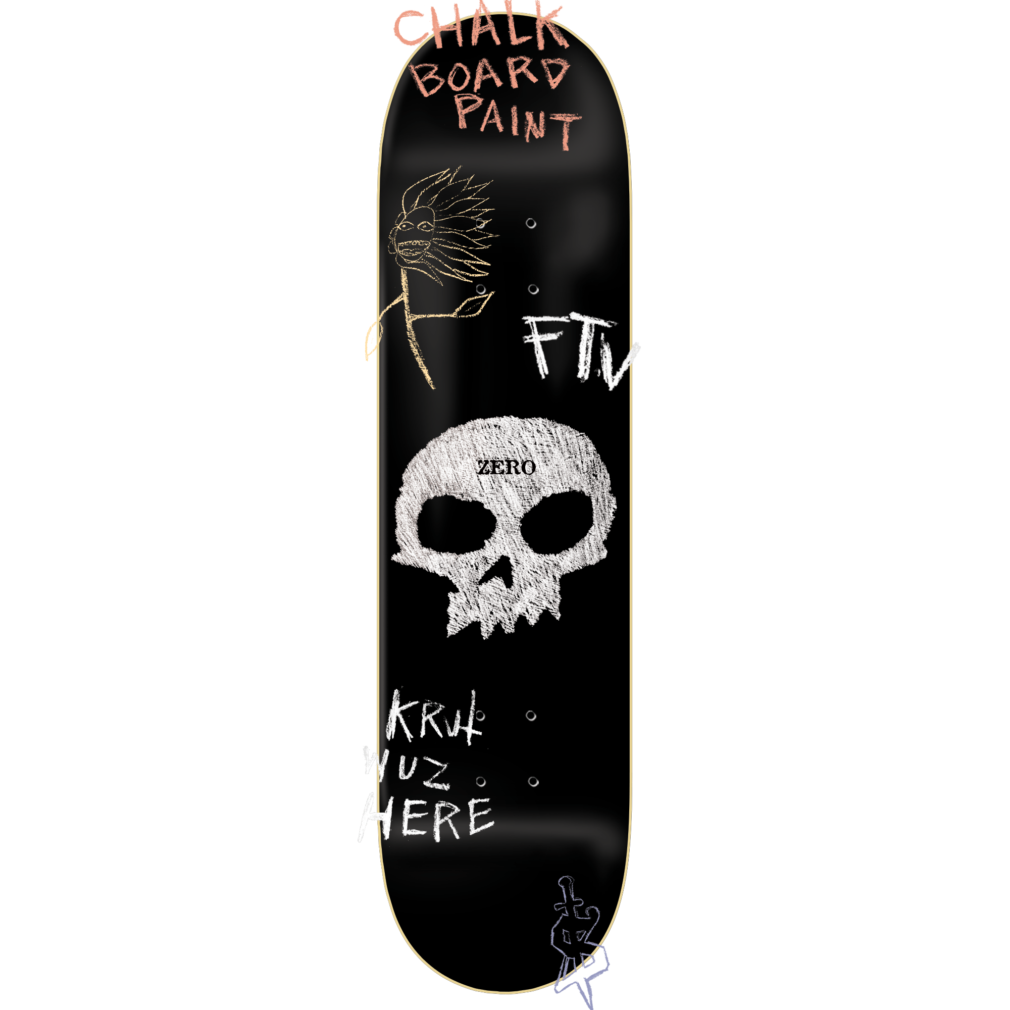 ZERO DECK SINGLE SKULL CHALKBOARD (8.25")