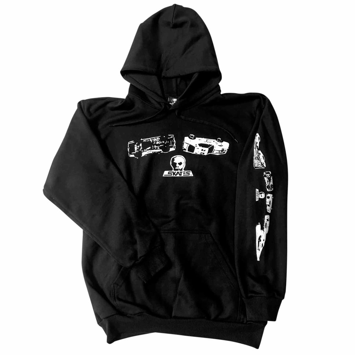 Black Skull Skates hoodie featuring a Doom Flip graphic, made of comfortable sweatshirt material with a relaxed fit.