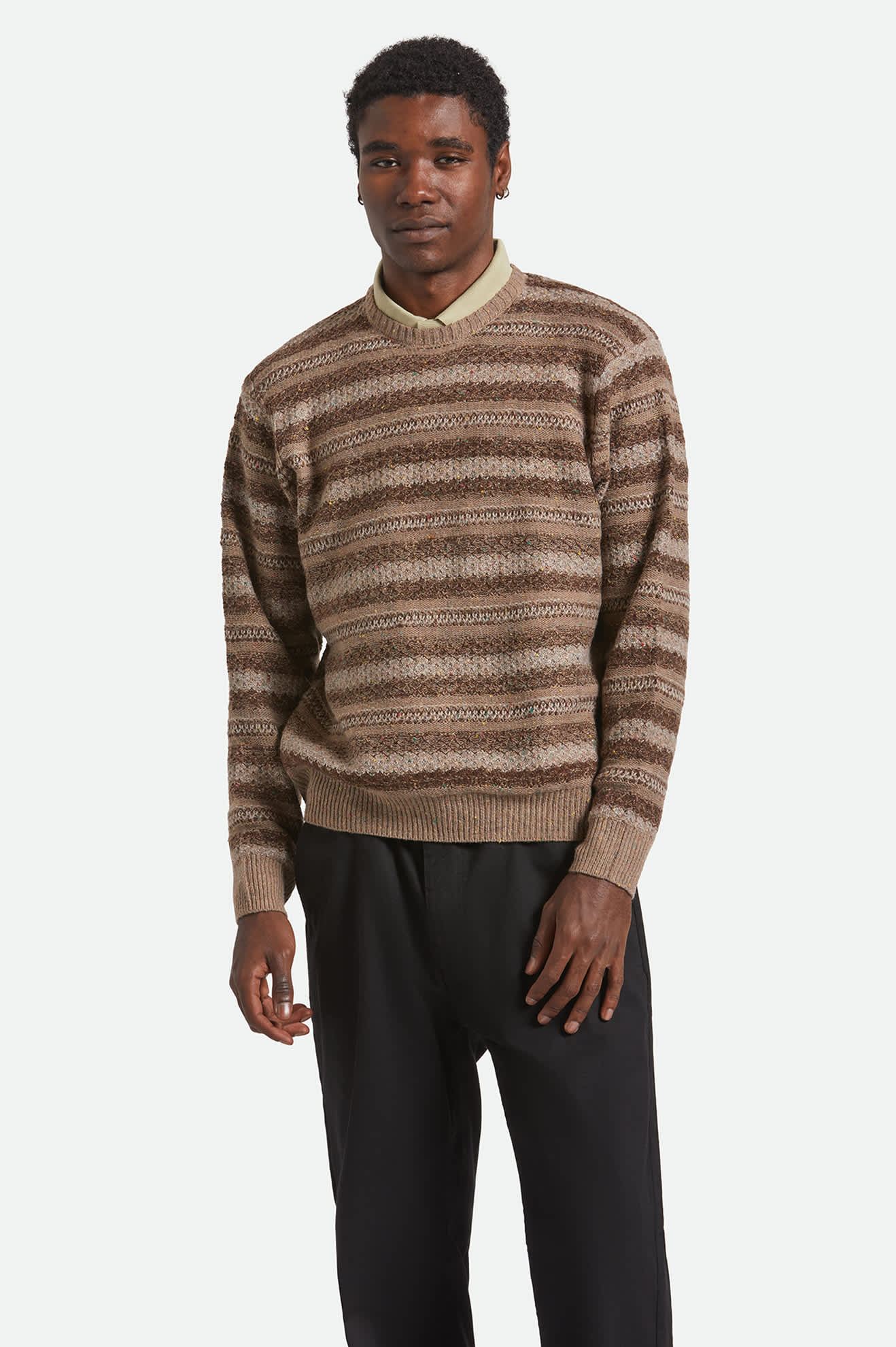 BRIXTON MIDNIGHT CREW SWEATER MULTI NEUTRAL STRIPE