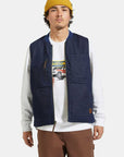 BRIXTON BUILDERS ABRAHAM REVERSIBLE VEST RINSE DENIM/SHERPA