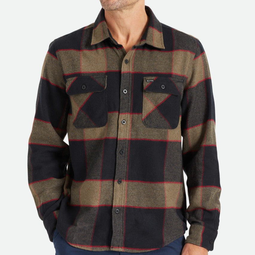 BRIXTON BOWERY L/S FLANNEL HEATHER GREY/CHARCOAL - The Drive Skateshop