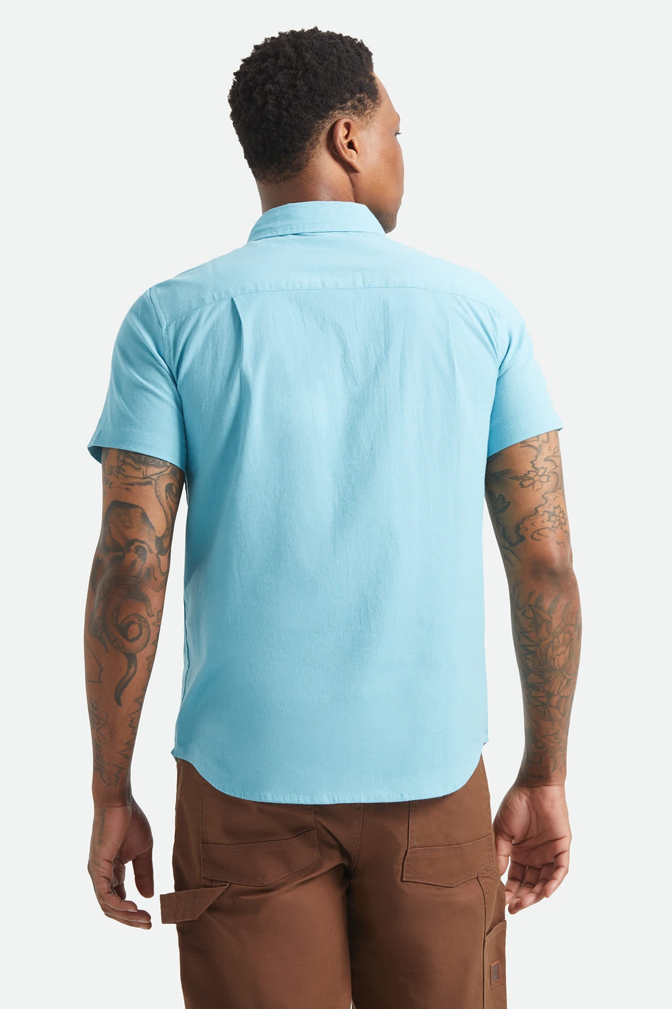 BRIXTON SANDFORD OXFORD S/S WOVEN BUTTON UP BLUE AURA
