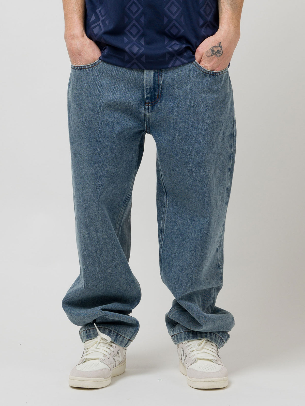 LOVIAH OG BAGGY 5 POCKET DENIM PANTS INDIGO MEDIUM ACID WASH