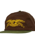 ANTIHERO Basic Eagle hat in brown, olive, and gold with embroidered front logo