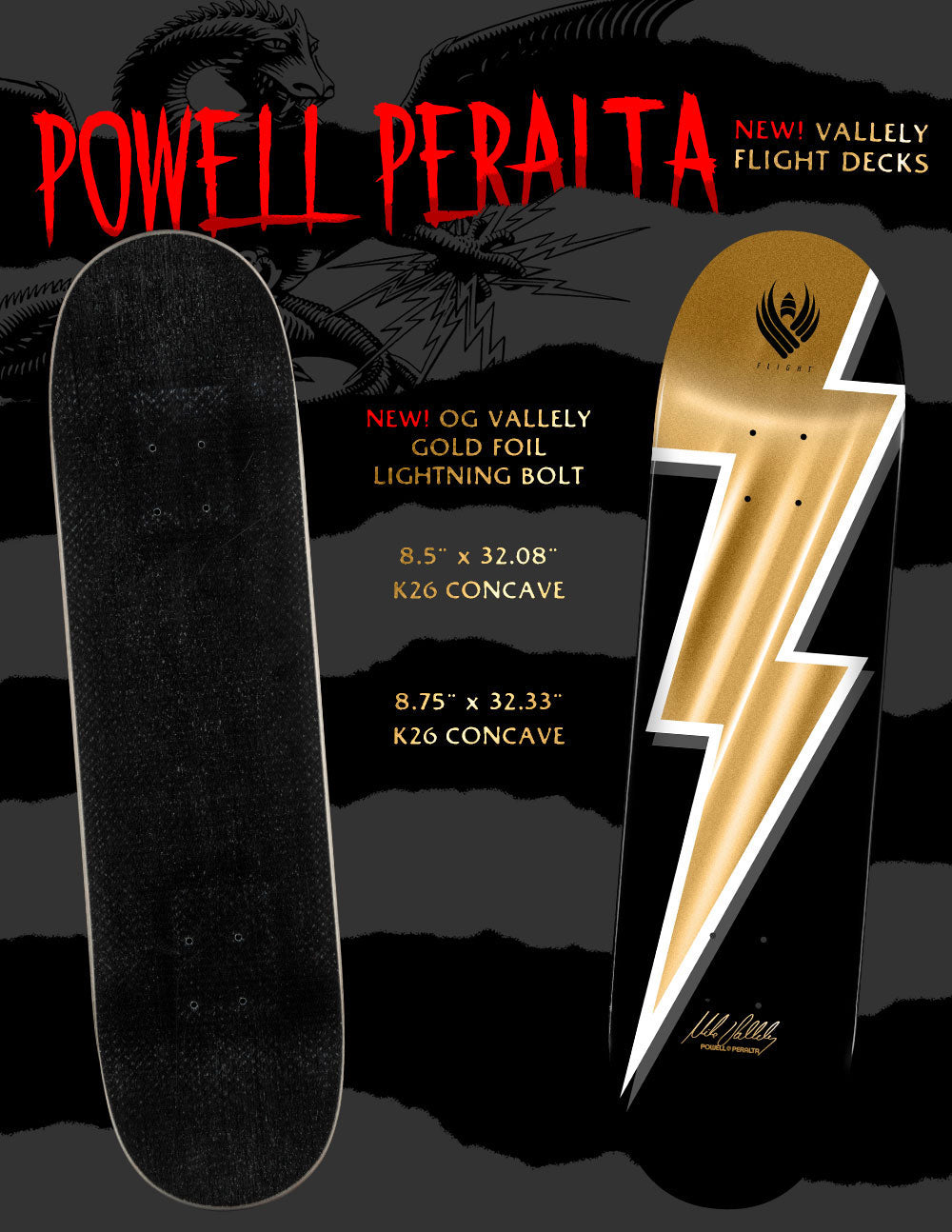 POWELL-PERALTA DECK MIKE VALLELY LIGHTNING BOLT FLIGHT (8.5"/8.75") *PRE-BOOK FOR SPRING ARRIVAL*