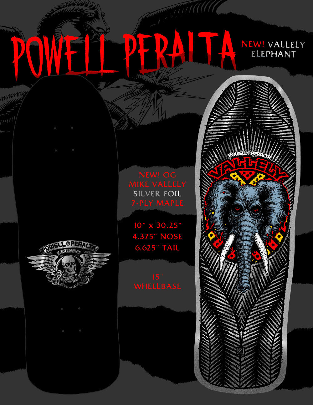 POWELL-PERALTA REISSUE DECK VALLELY ELEPHANT SILVER FOIL (10") *PRE-BOOK FOR SPRING ARRIVAL*
