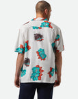 BRIXTON CRU S/S WOVEN PRINT OFF WHITE/AQUATIC GREEN FLORAL 