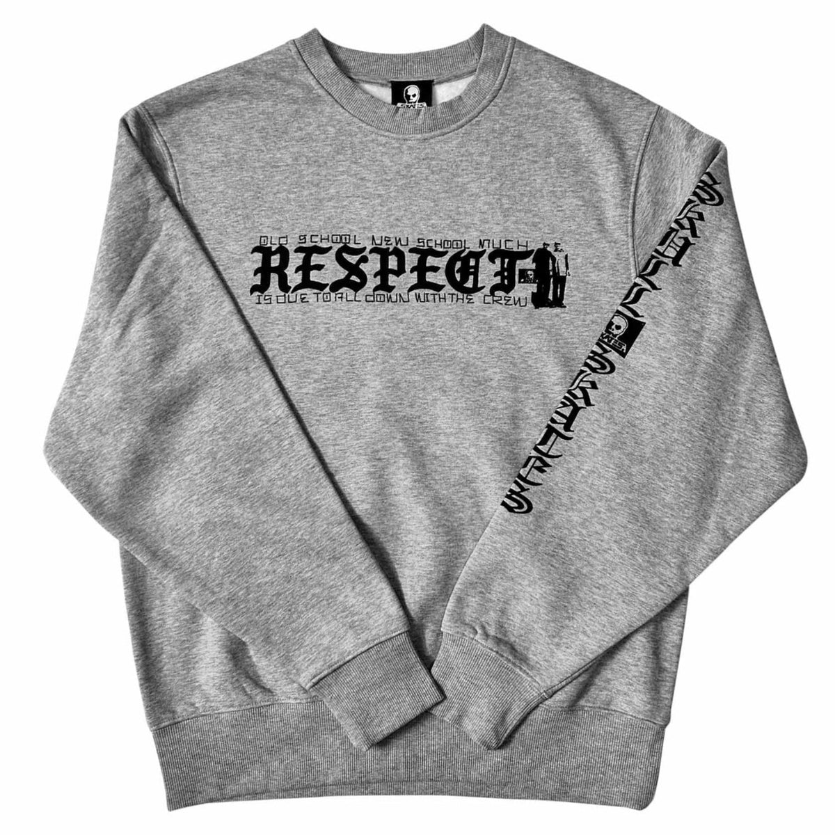 Skull Skates heavy crewneck sweatshirt in Respect Heather Grey, featuring a comfortable fit and casual streetwear style.