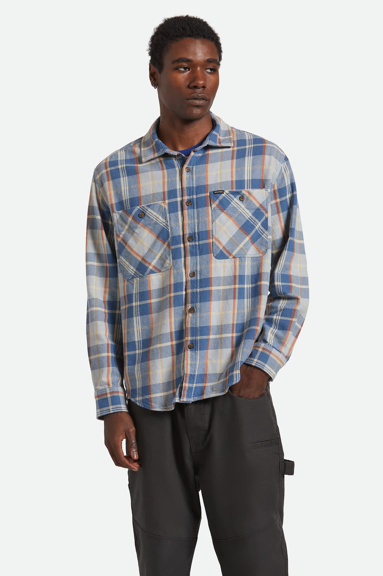 BRIXTON VINTAGE WASH FLANNEL BLUE/SOFT BLUE/ORANGE
