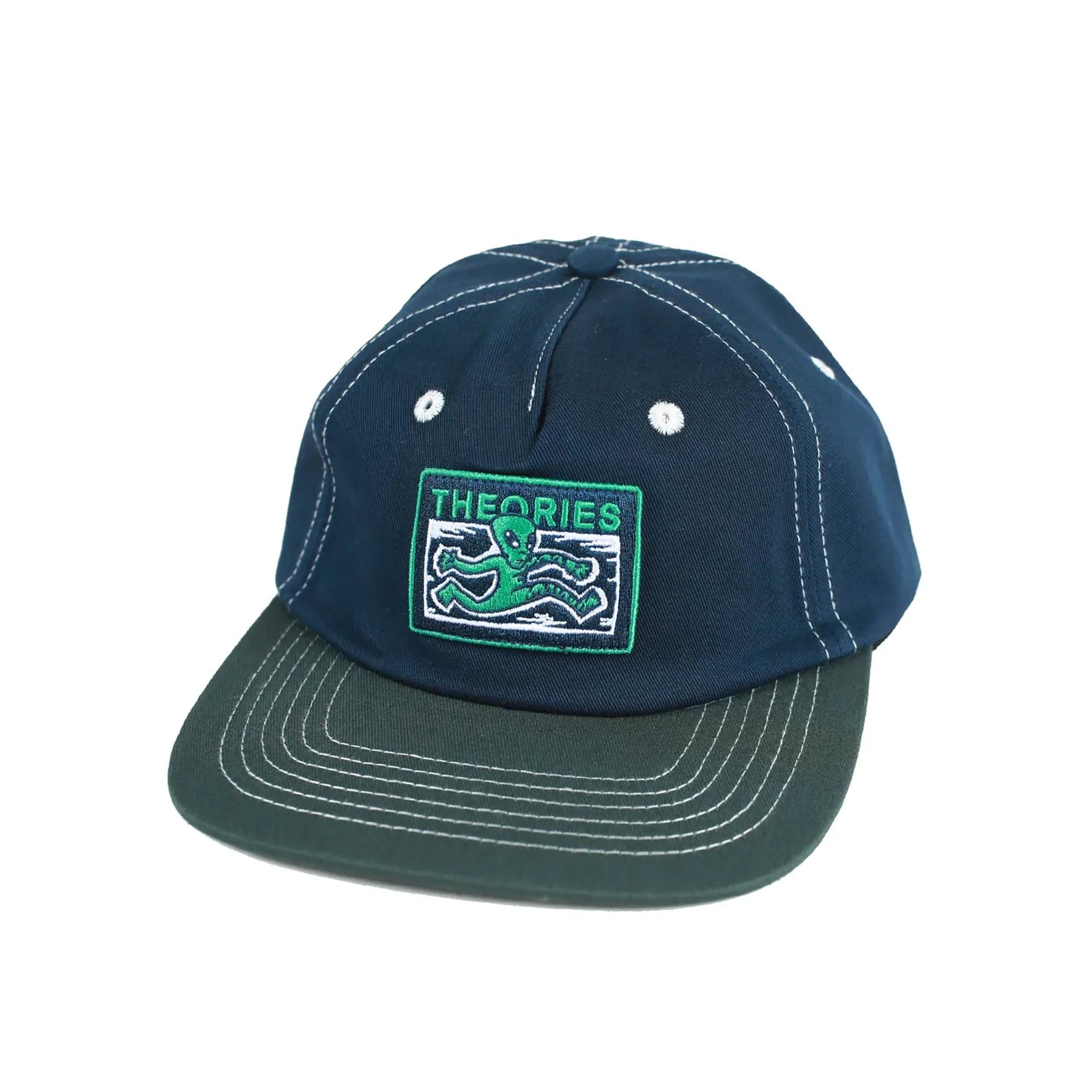 THEORIES ENIGMA PATCH SNAPBACK HAT NAVY GREEN