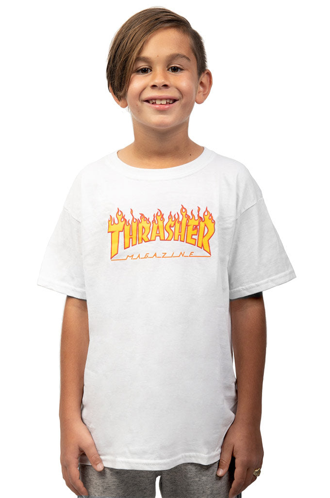 THRASHER YOUTH FLAME LOGO TEE WHITE - The Drive Skateshop